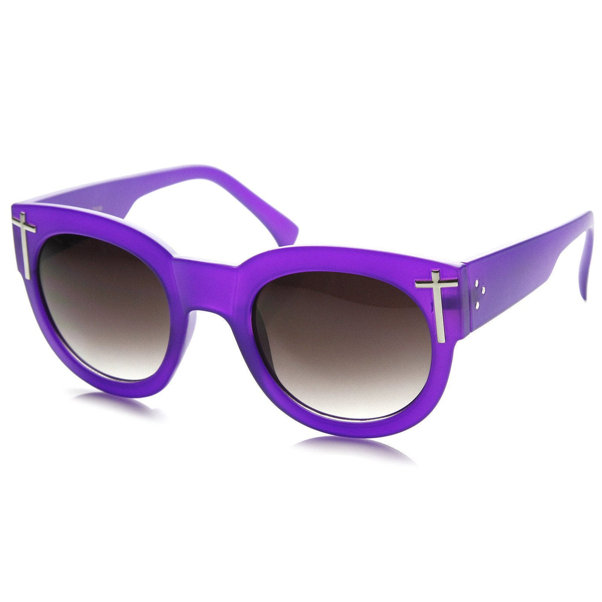 Womens Blogger Fashion Bold Oversize Cross Temple Round Sunglasses 9119