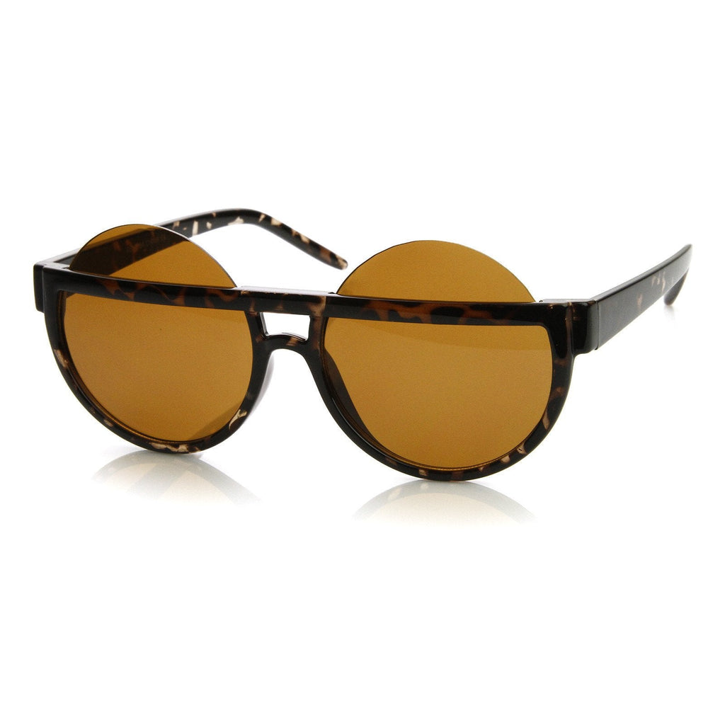 Womens Designer Fashion Oversize Round Half Frame Sunglasses 8786