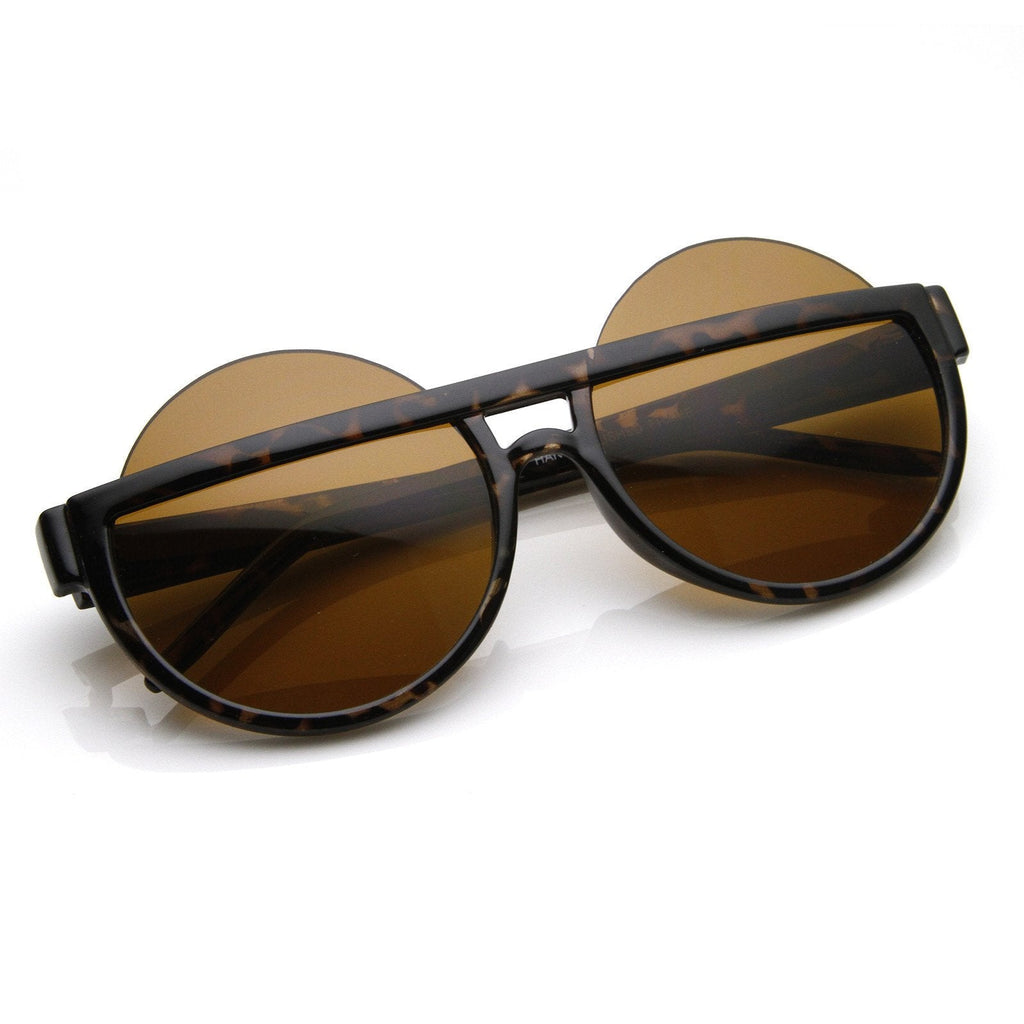 Womens Designer Fashion Oversize Round Half Frame Sunglasses 8786