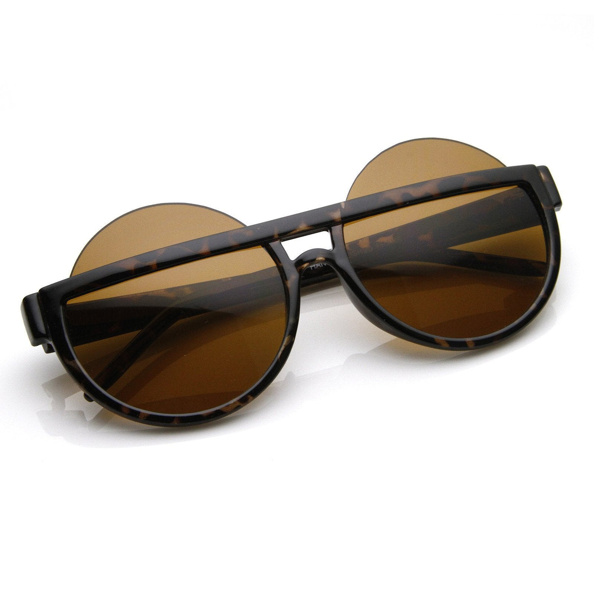 Womens Designer Fashion Oversize Round Half Frame Sunglasses 8786