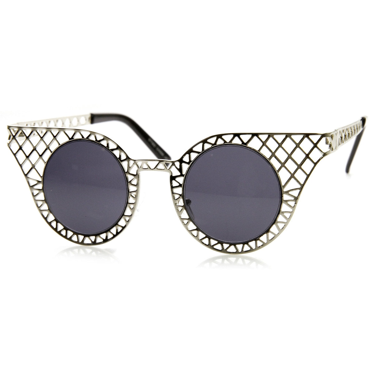 Women's Indie Round Cat Eye Laser Cut Metal Sunglasses 9315