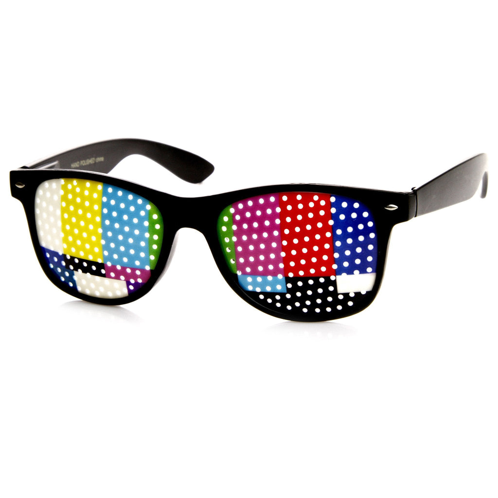 SMPTE Television Color Bars Poker Face Horned Rim Sunglasses 8858