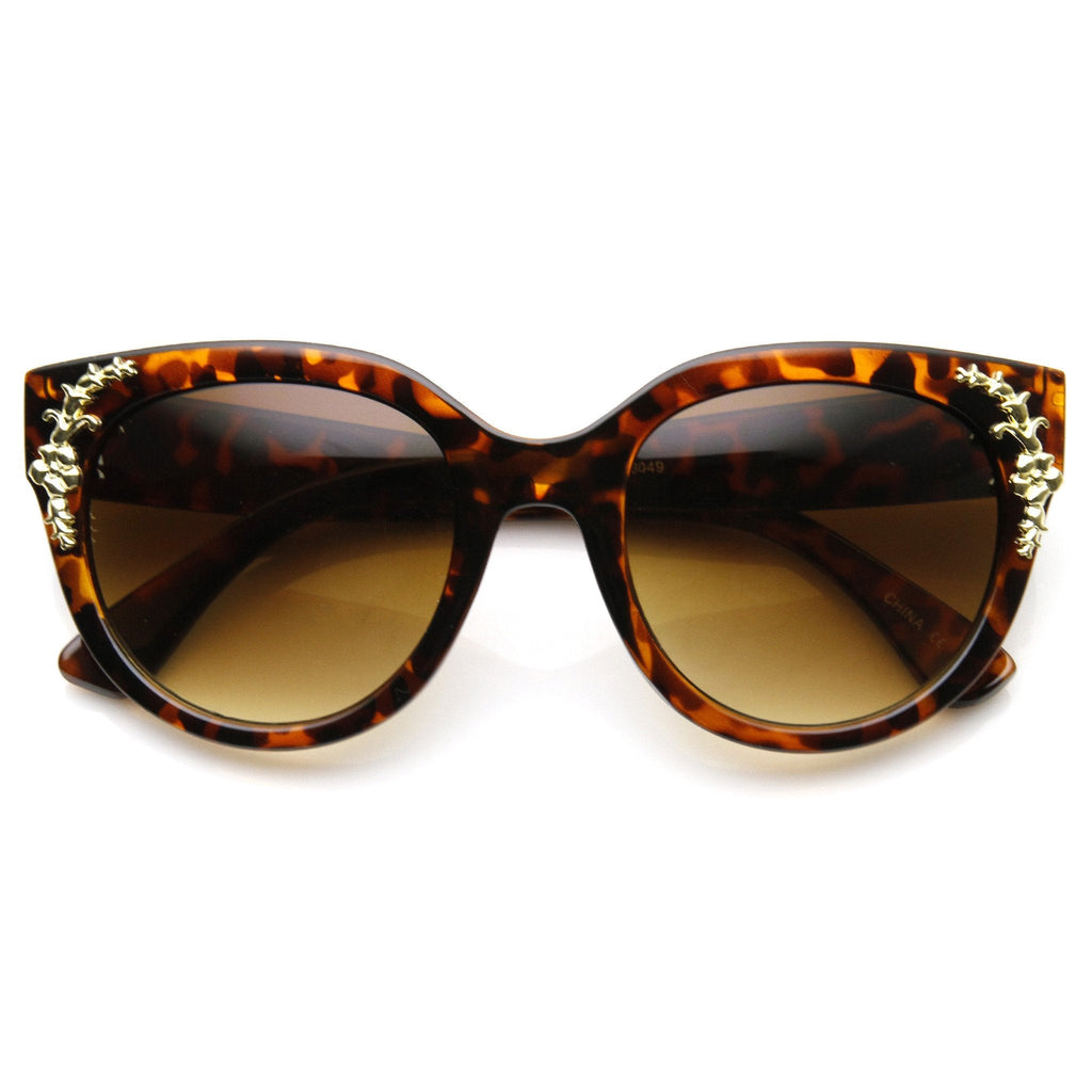 Womens Retro Oversize Flower Adorned Cat Eye Sunglasses 9320