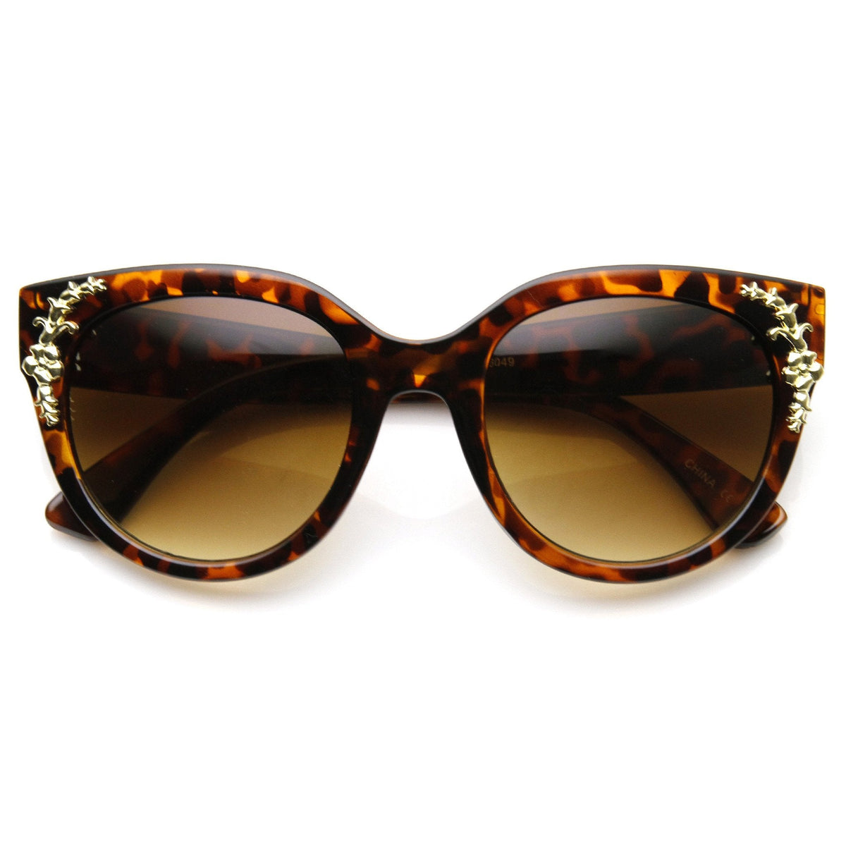 Womens Retro Oversize Flower Adorned Cat Eye Sunglasses 9320