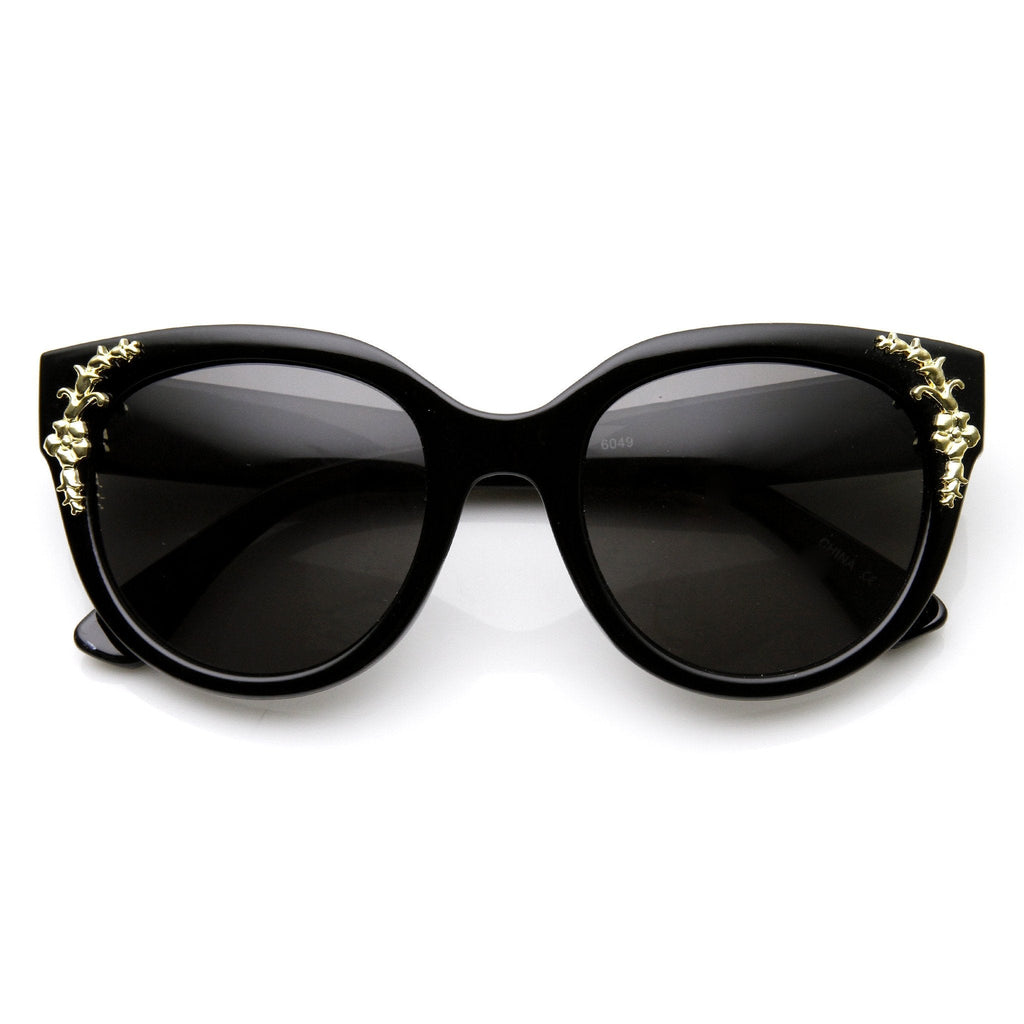 Womens Retro Oversize Flower Adorned Cat Eye Sunglasses 9320