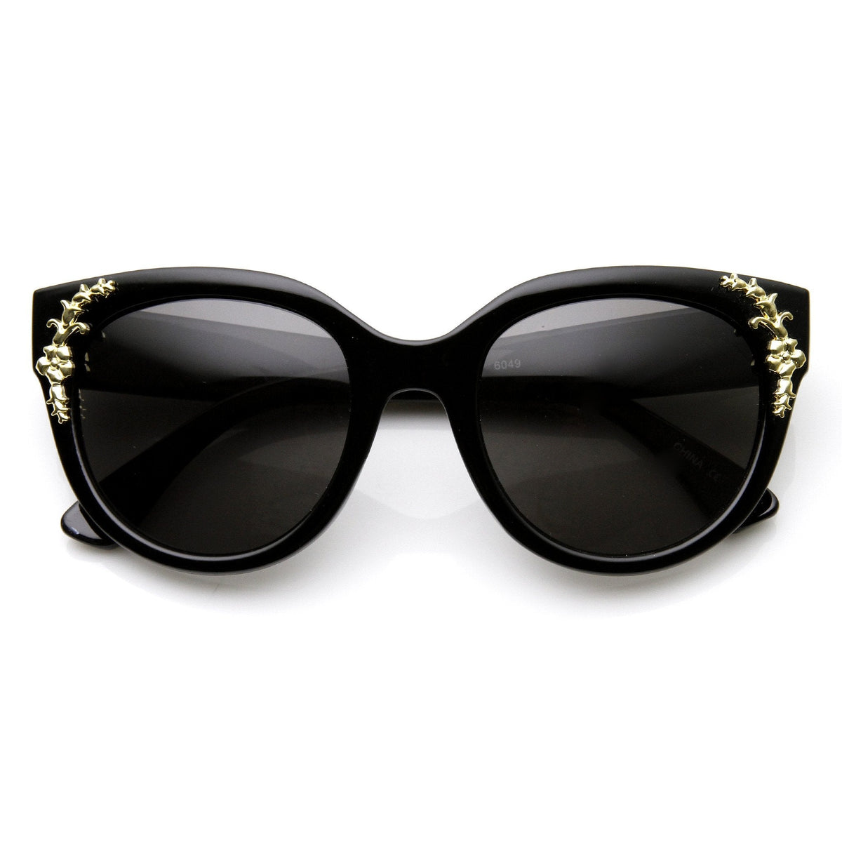 Womens Retro Oversize Flower Adorned Cat Eye Sunglasses 9320