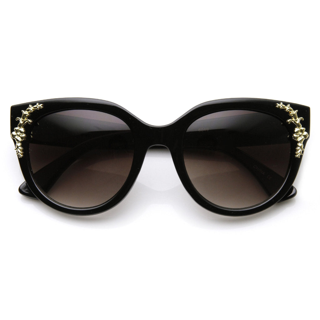 Womens Retro Oversize Flower Adorned Cat Eye Sunglasses 9320