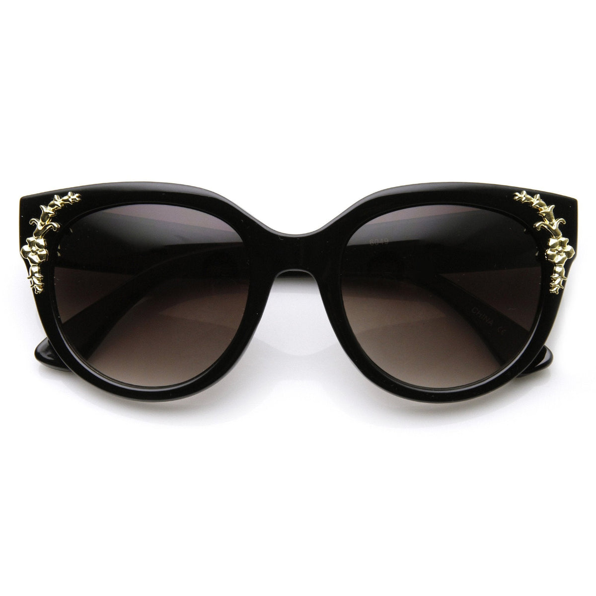 Womens Retro Oversize Flower Adorned Cat Eye Sunglasses 9320