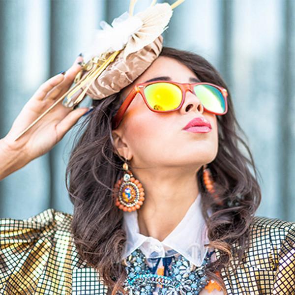 Super Bright Color Mirrored Lens Horned Rim Sunglasses 8128