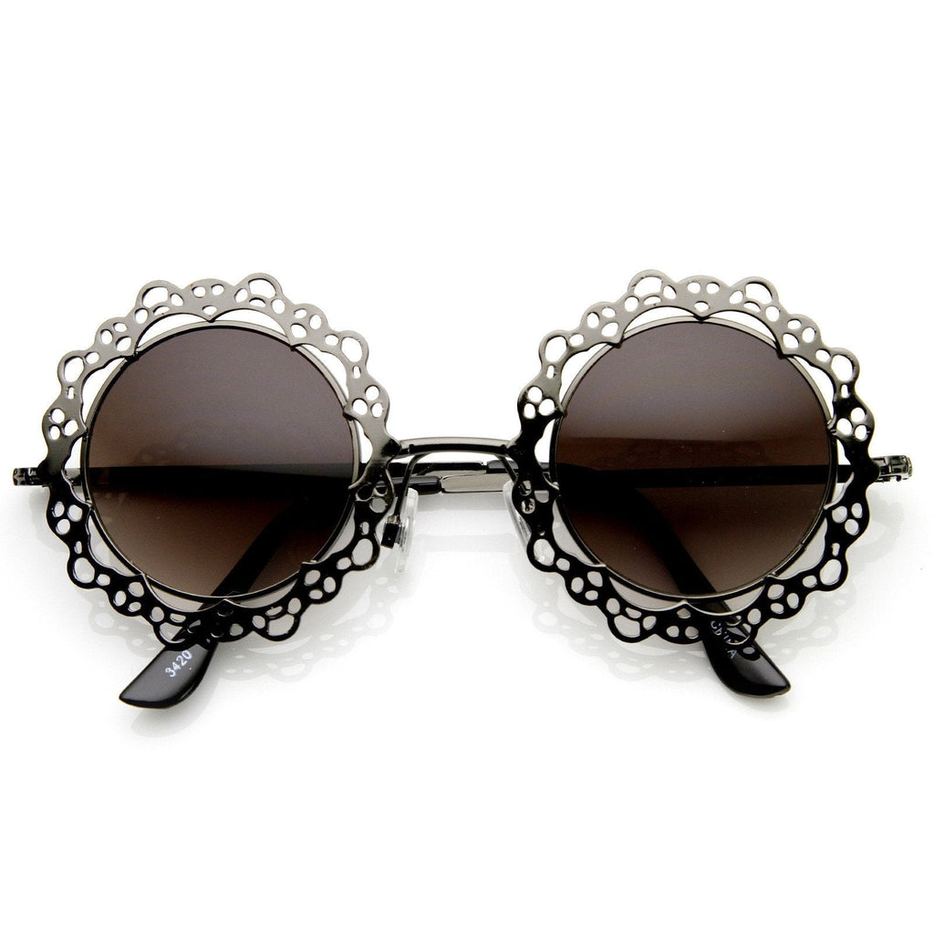 Womens Fashion Metal Lace Cut Round Circle Fashion Sunglasses 8963