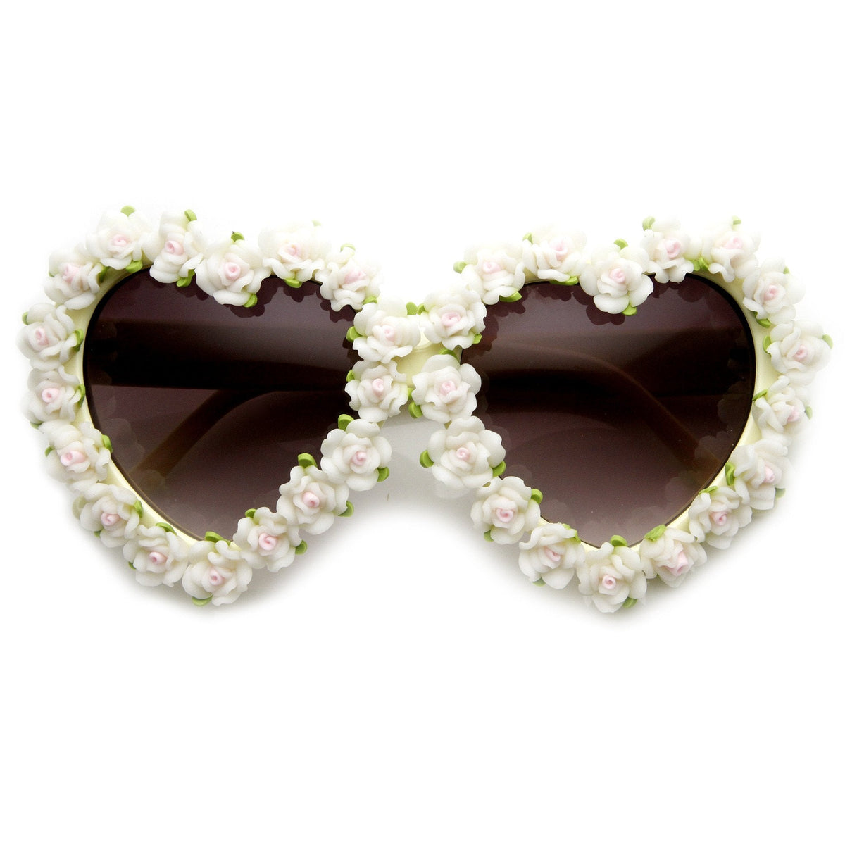 Womens Heart Shaped Flower Adorned Oversize Sunglasses 9197