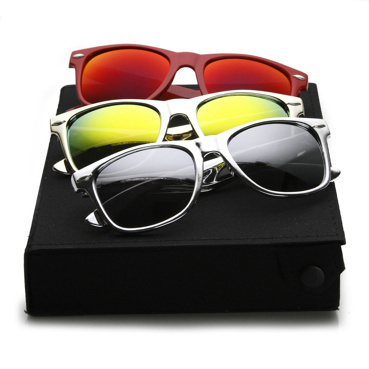 Limited Edition Flash Mirror Lens Horned Rim Sunglasses + Travel Case 8126