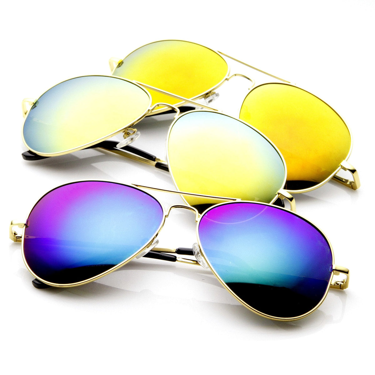 Zerouv Full Gold Frame Flash Color Mirrored Lens Sunglasses 1486