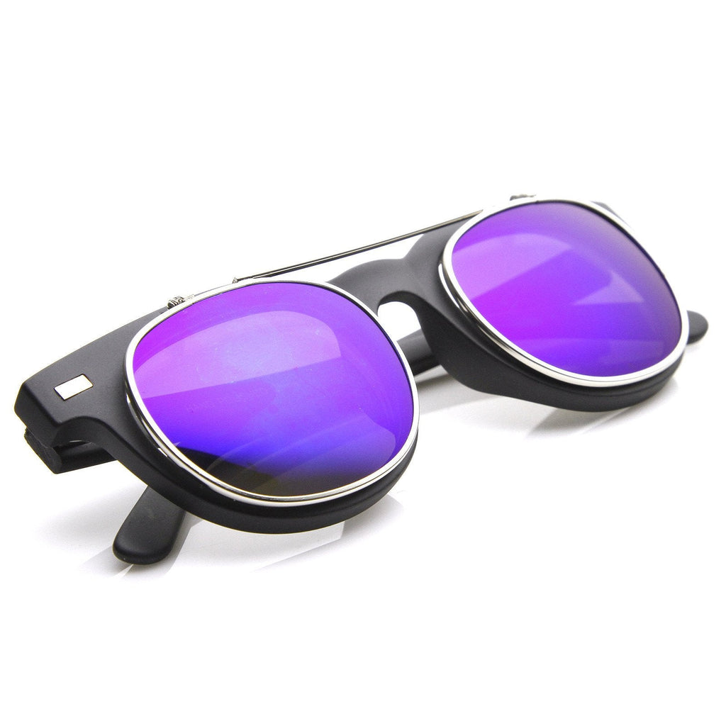 Retro Flash Mirror Flip Up Lens Horned Rim Sunglasses 9123