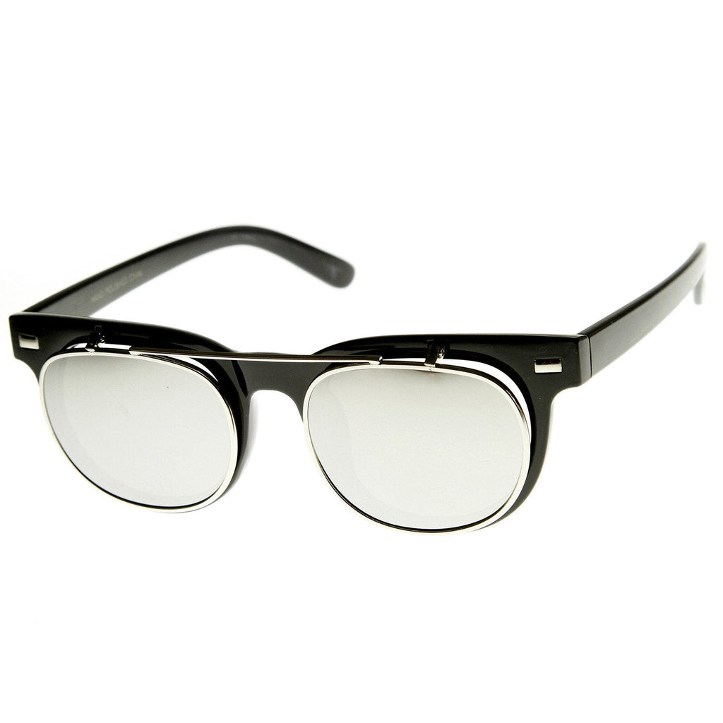 Retro Flash Mirror Flip Up Lens Horned Rim Sunglasses 9123
