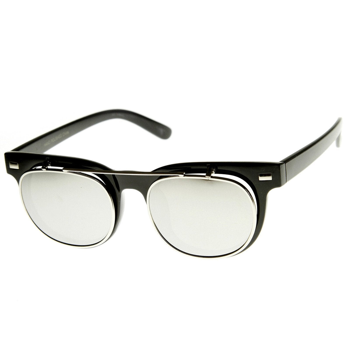 Retro Flash Mirror Flip Up Lens Horned Rim Sunglasses 9123