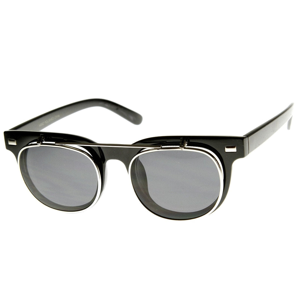 Retro Flash Mirror Flip Up Lens Horned Rim Sunglasses 9123