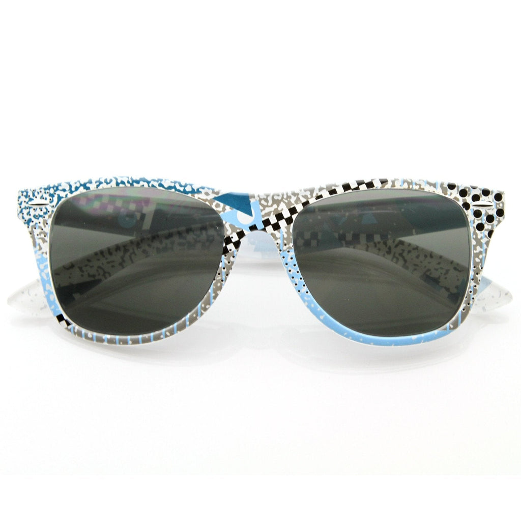 Totally Rad Awesome 80's Graffiti Print Horned Rim Sunglasses 8547