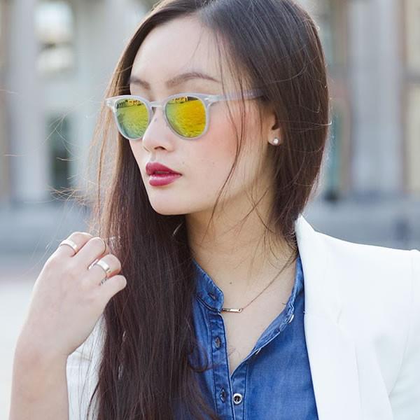 Retro P3 Horned Rim Frame Mirrored Lens Sunglasses 8829