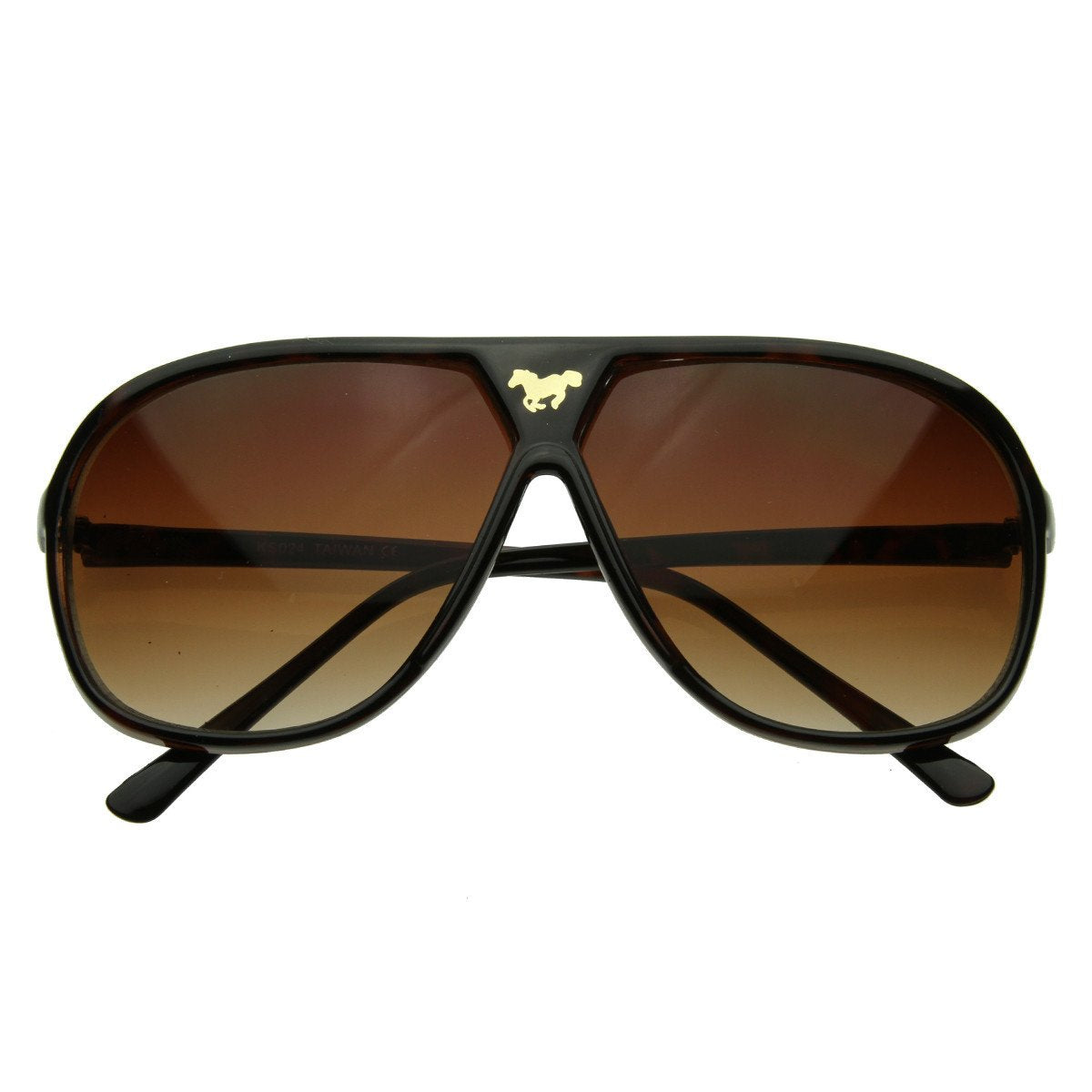 Retro Oversize Gold Horse Emblem Aviator Sunglasses 2867