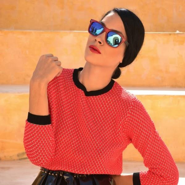 Retro Random Color Mirror Lens Horned Rim Sunglasses 8650