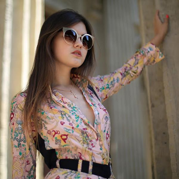 Trendy Full Metal Half Frame Cat Eye Round Sunglasses 8821