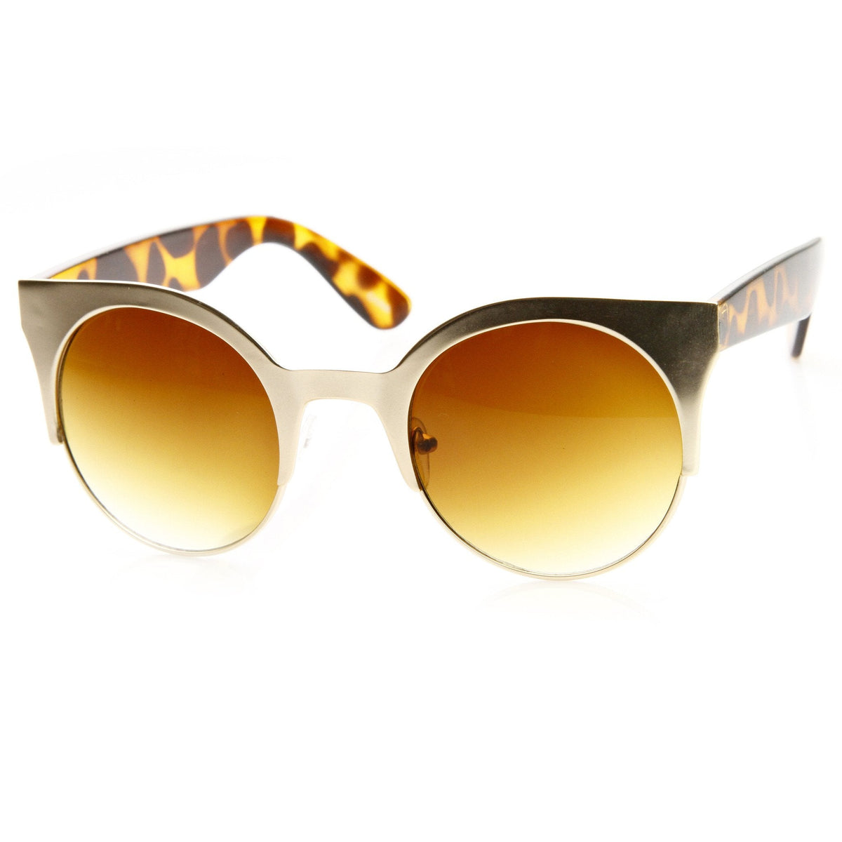 Trendy Full Metal Half Frame Cat Eye Round Sunglasses 8821