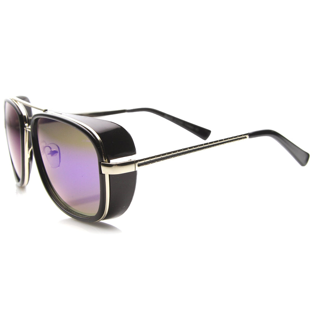 Square Side Cover Mirrored Lens Aviator Sunglasses 9896