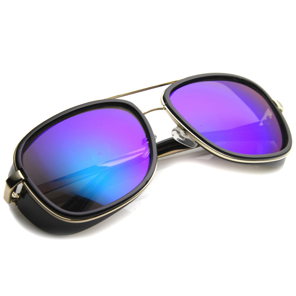 Square Side Cover Mirrored Lens Aviator Sunglasses 9896