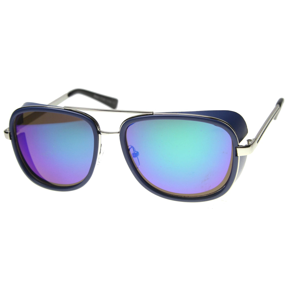 Square Side Cover Mirrored Lens Aviator Sunglasses 9896