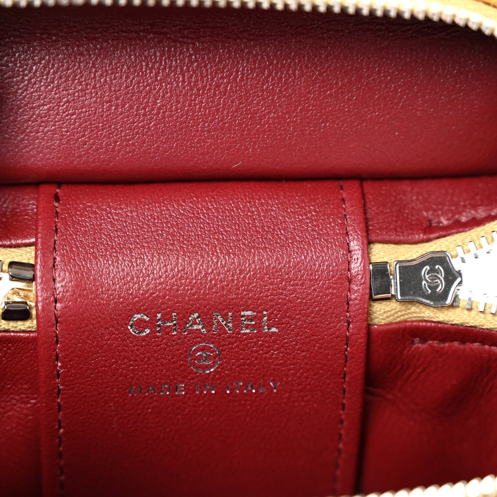 Metallic Calfskin Quilted Mini Vanity Bag Charm With Hook Gold