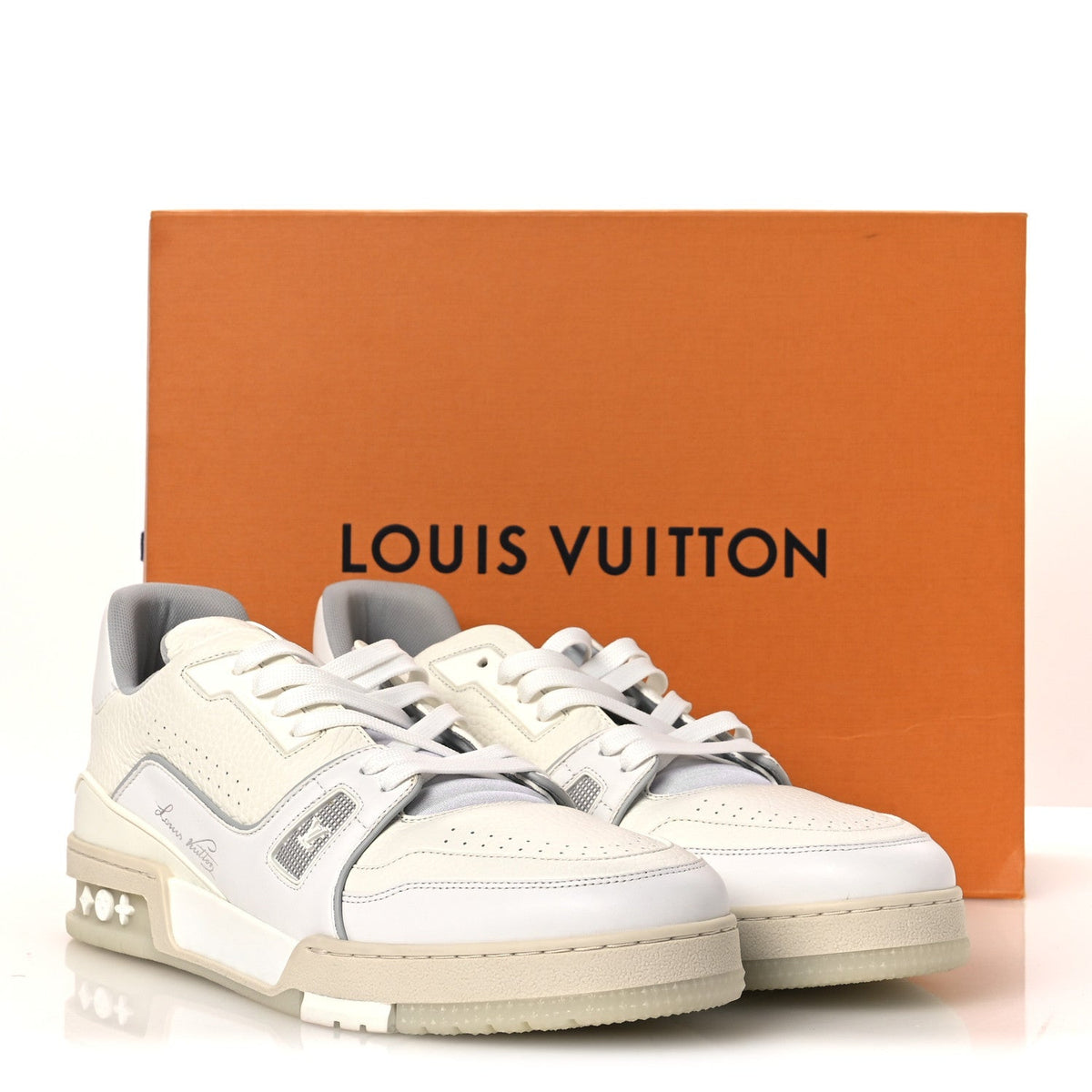 Calfskin Mens LV Trainer Sneakers 10 White