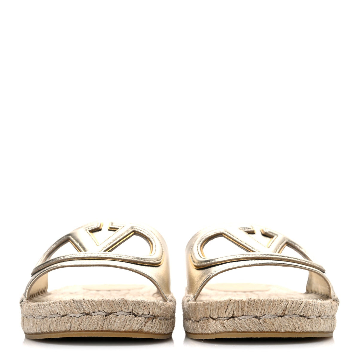Laminated Napa Vlogo Cut Out Espadrille Flat Slide Sandals 36 Silver