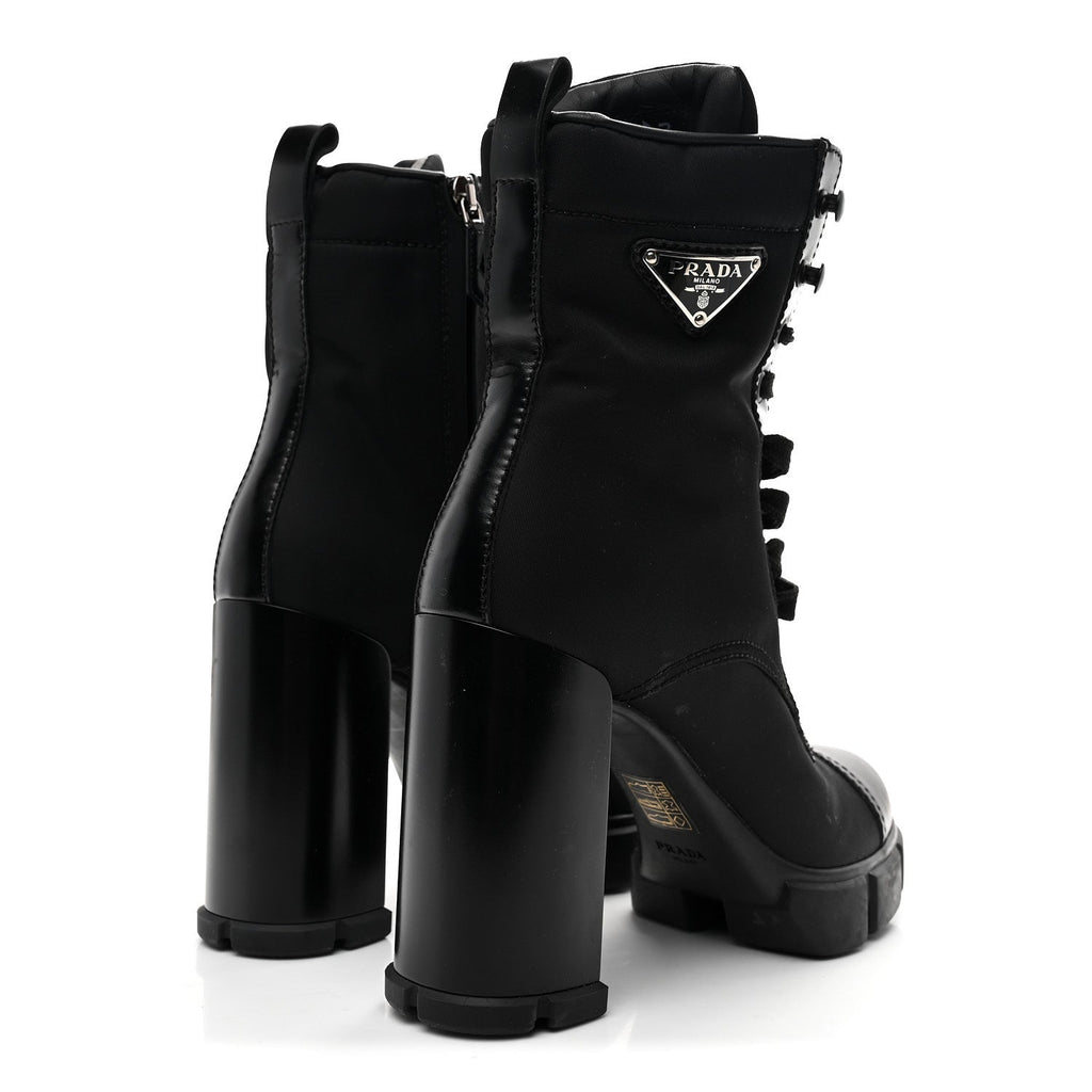Vitello Montana Re-Nylon Metal Triangle Logo 110mm Ankle Boots 36.5 Black