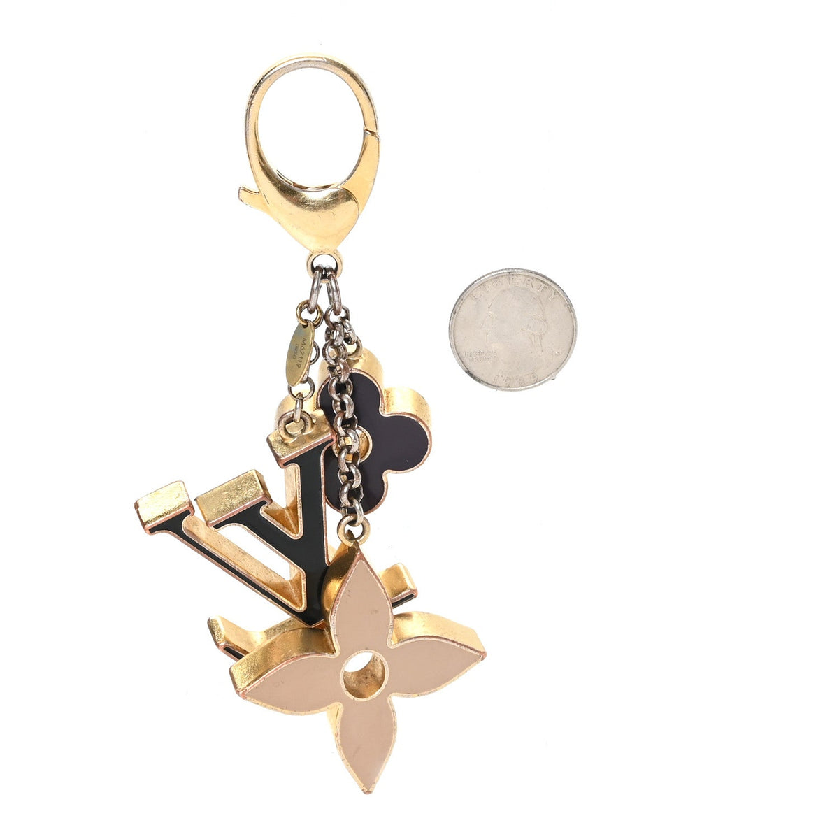 Metal Enamel Fleur De Monogram Bag Charm Dore