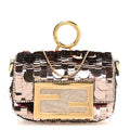 Sequin Paillettes Shiny Nappa Sex and the City Nano Maxi Buckle Baguette Charm Tortora