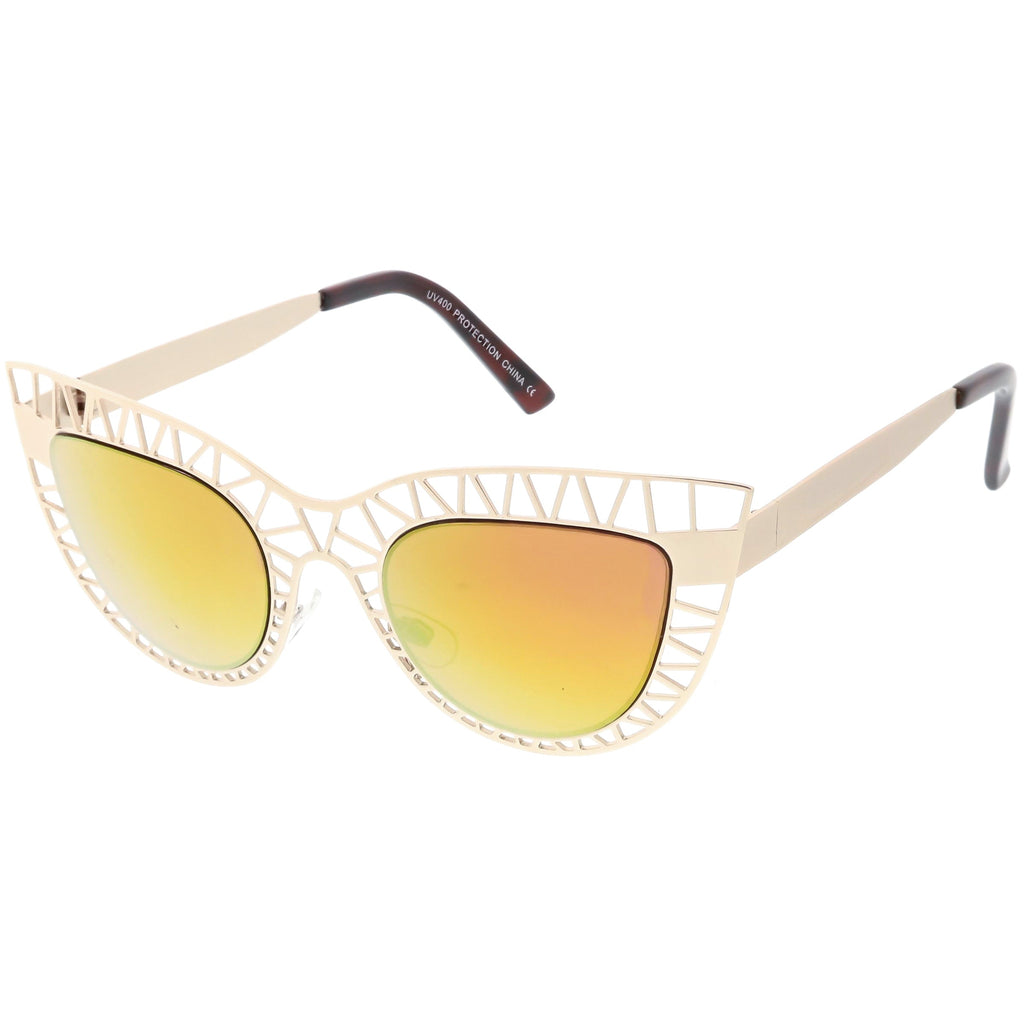 Modern Laser Mesh Cut Mirrored Lens Cat Eye Sunglasses A150