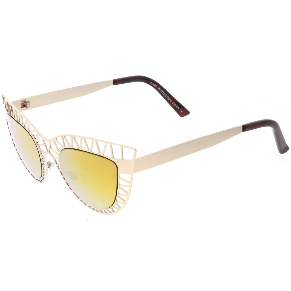 Modern Laser Mesh Cut Mirrored Lens Cat Eye Sunglasses A150