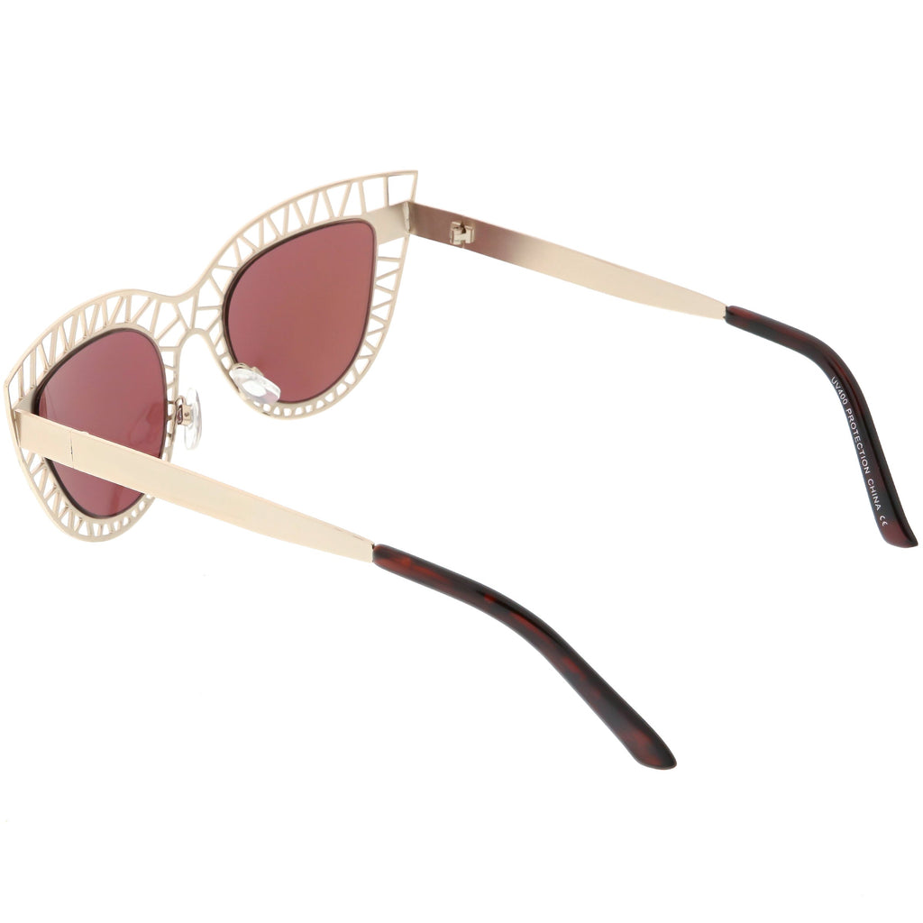 Modern Laser Mesh Cut Mirrored Lens Cat Eye Sunglasses A150