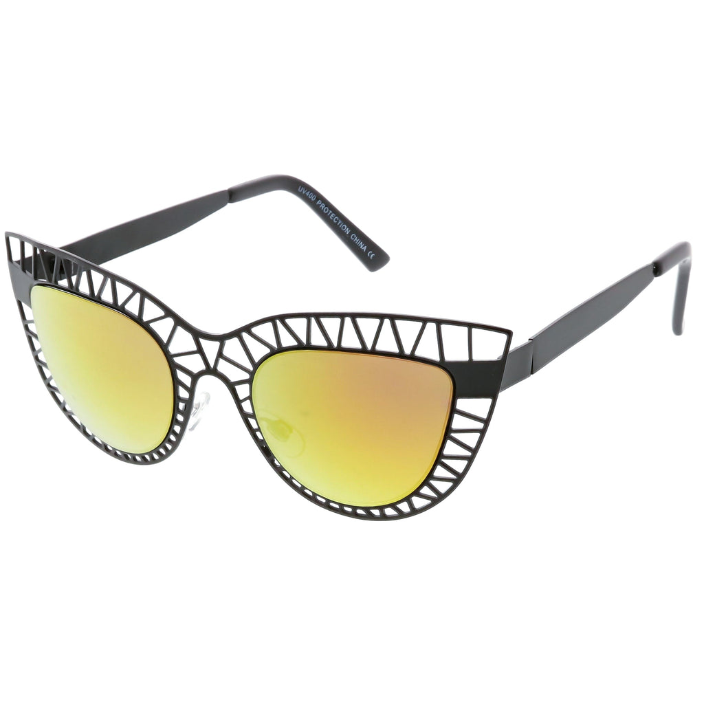 Modern Laser Mesh Cut Mirrored Lens Cat Eye Sunglasses A150