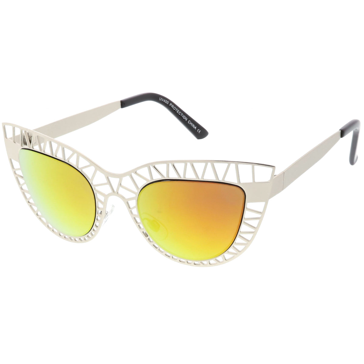 Modern Laser Mesh Cut Mirrored Lens Cat Eye Sunglasses A150
