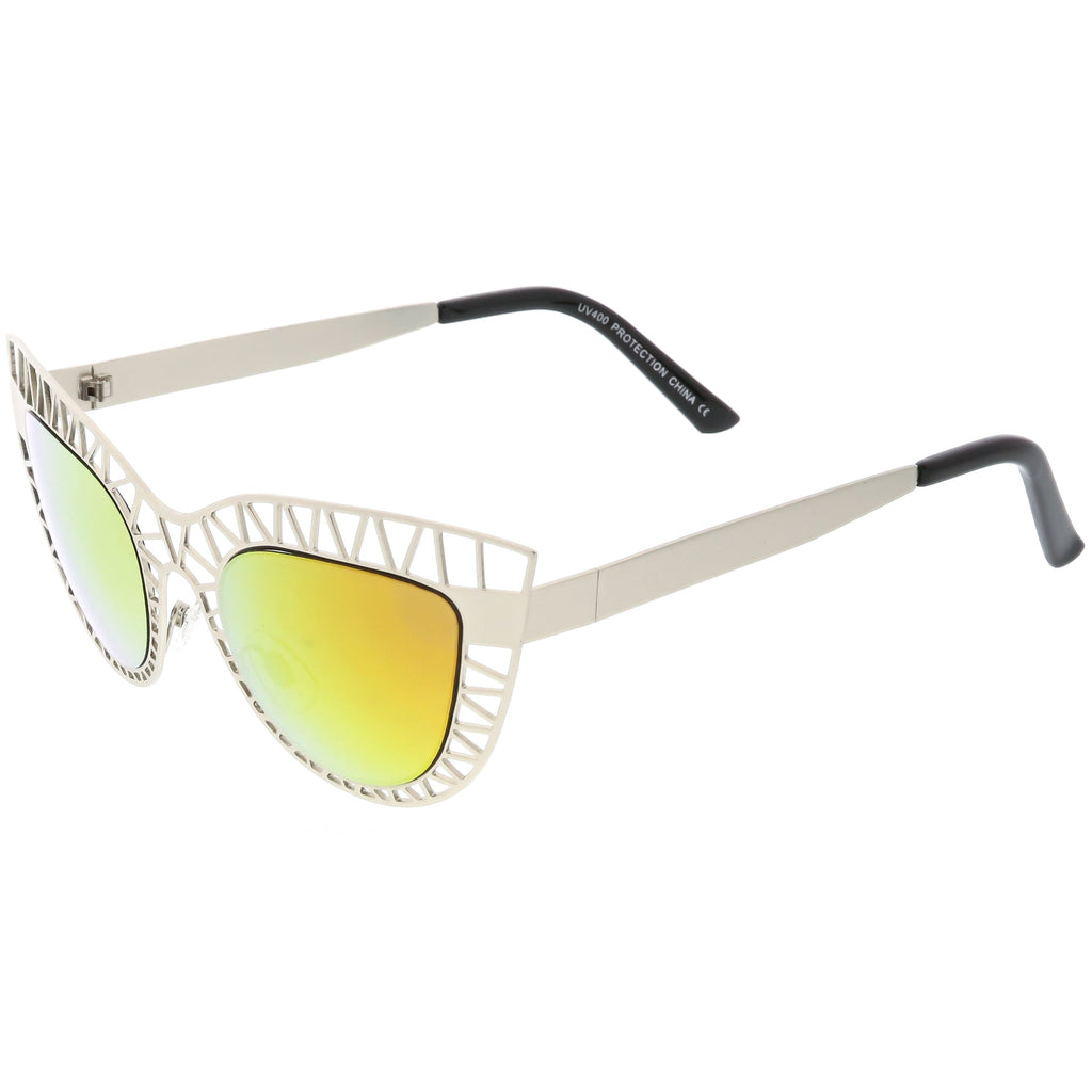 Modern Laser Mesh Cut Mirrored Lens Cat Eye Sunglasses A150