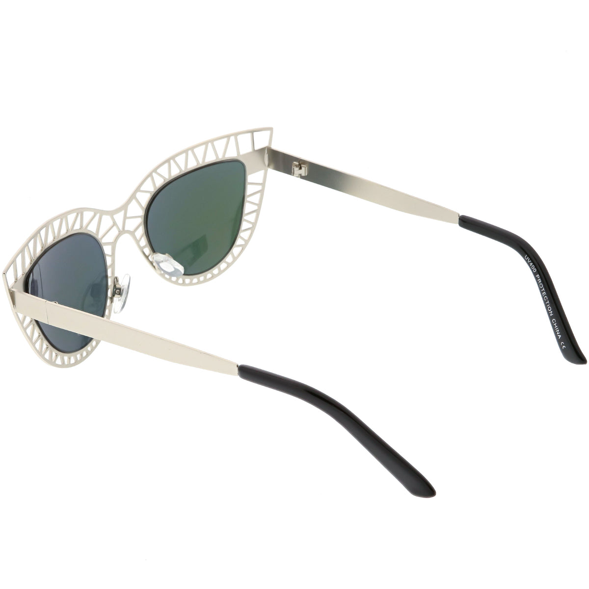 Modern Laser Mesh Cut Mirrored Lens Cat Eye Sunglasses A150