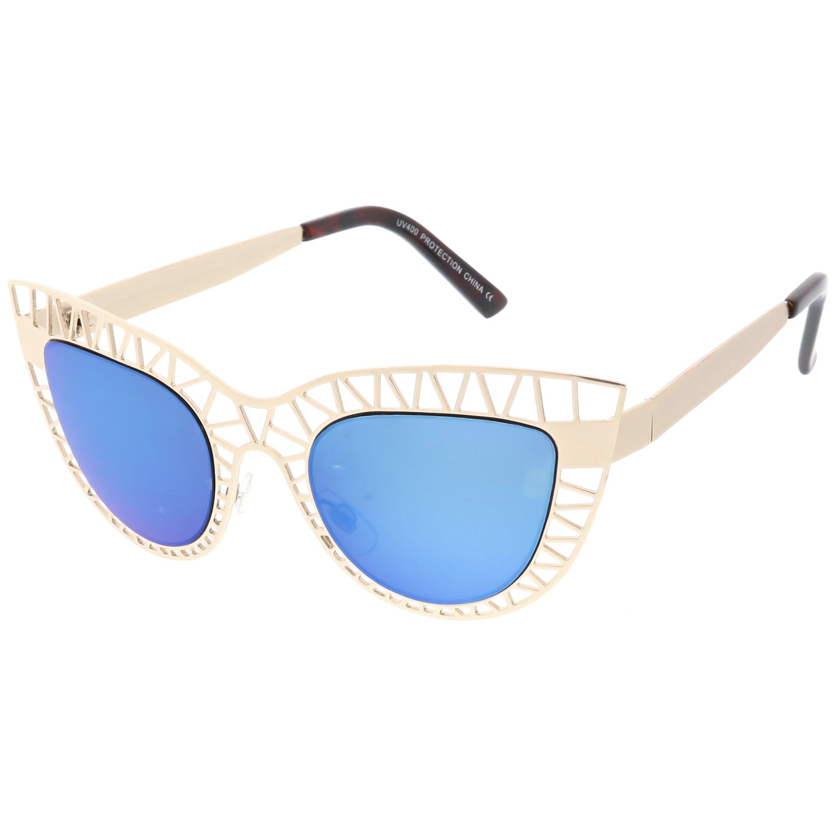 Modern Laser Mesh Cut Mirrored Lens Cat Eye Sunglasses A150