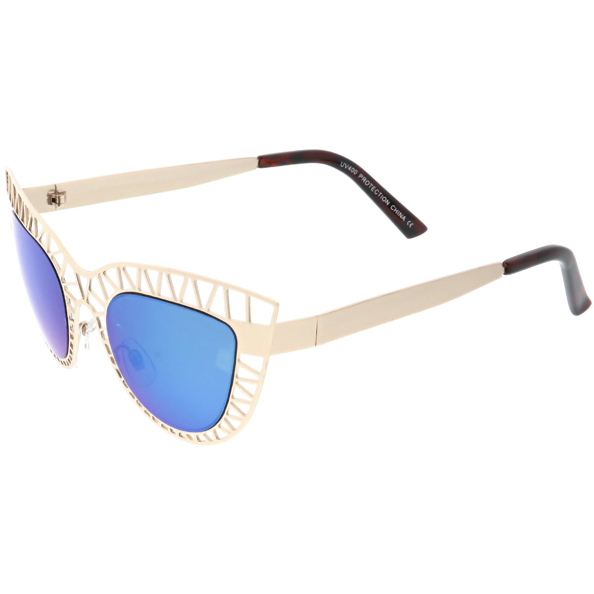 Modern Laser Mesh Cut Mirrored Lens Cat Eye Sunglasses A150