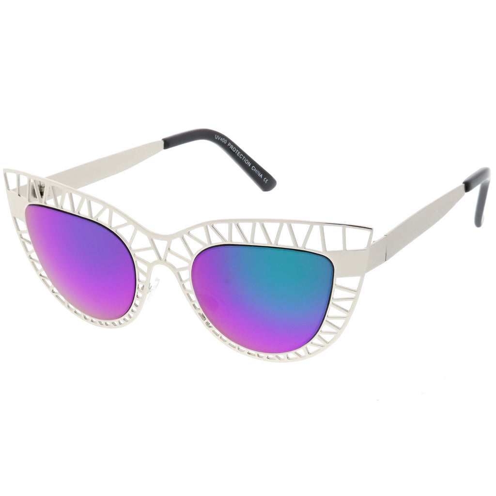 Modern Laser Mesh Cut Mirrored Lens Cat Eye Sunglasses A150