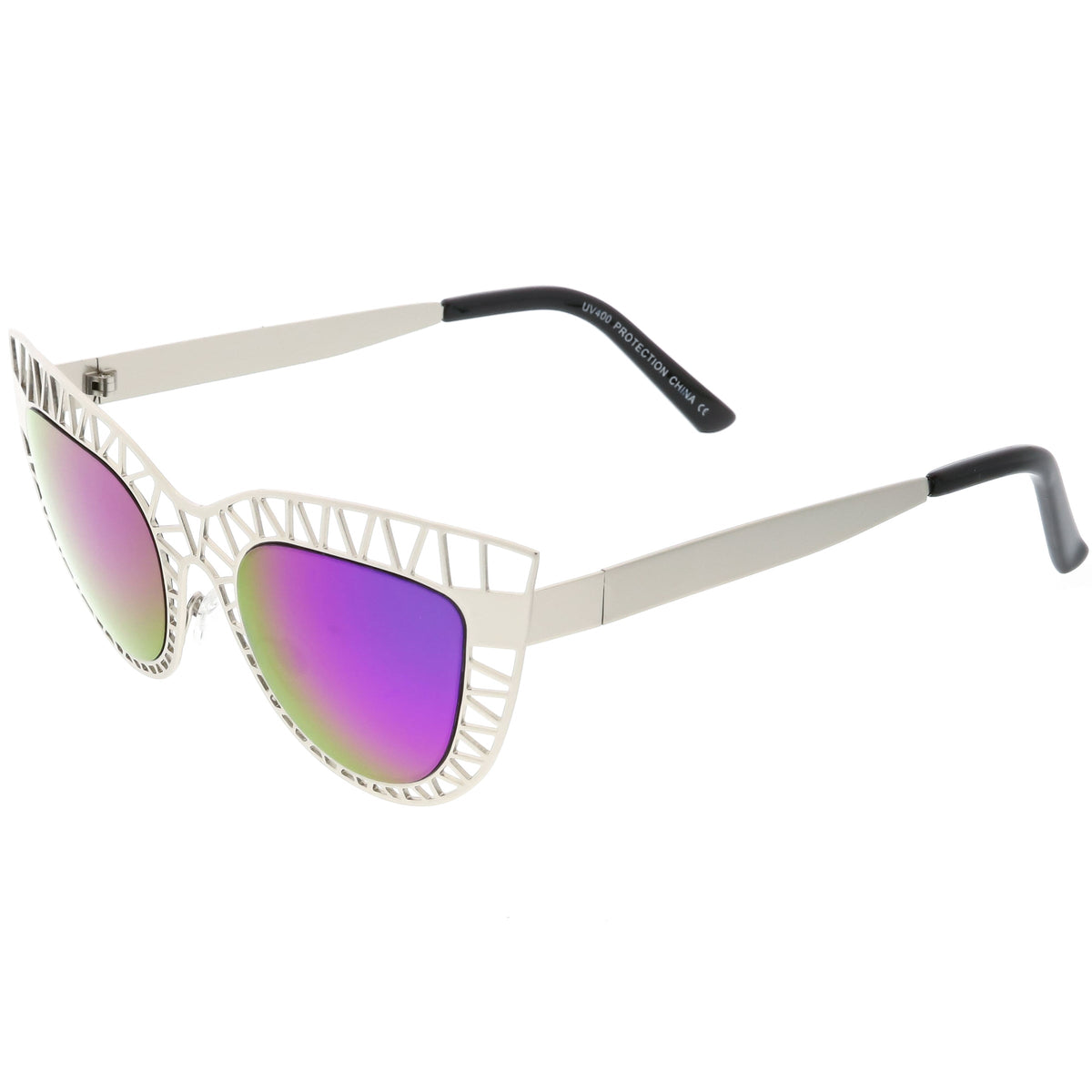 Modern Laser Mesh Cut Mirrored Lens Cat Eye Sunglasses A150