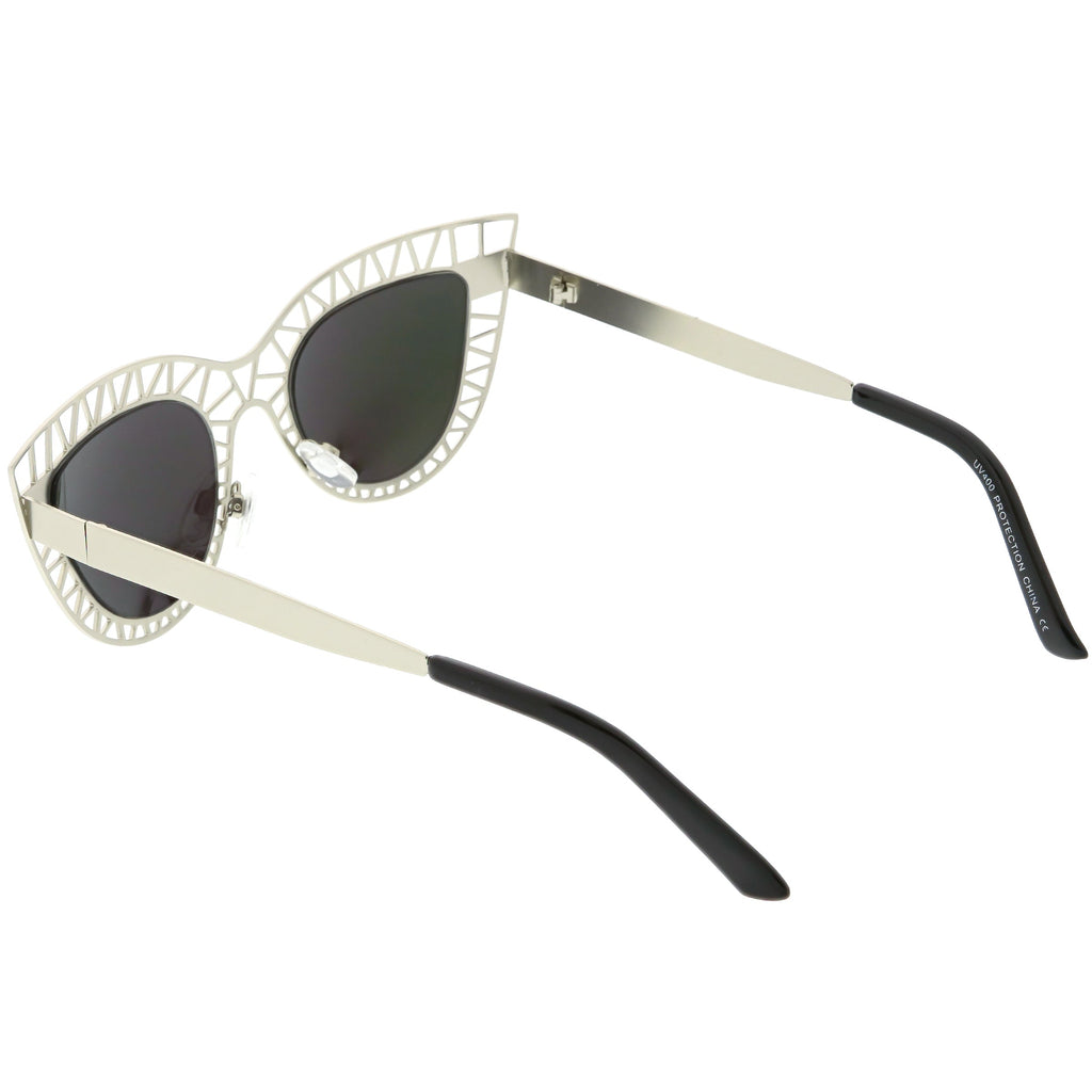 Modern Laser Mesh Cut Mirrored Lens Cat Eye Sunglasses A150