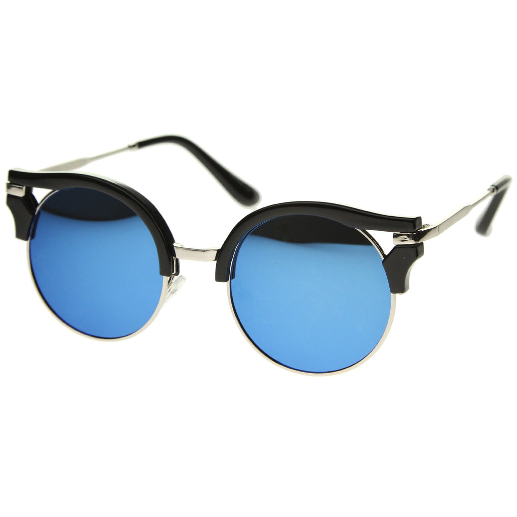 Women's Round Half Frame Flat Lens Cat Eye Sunglasses A153