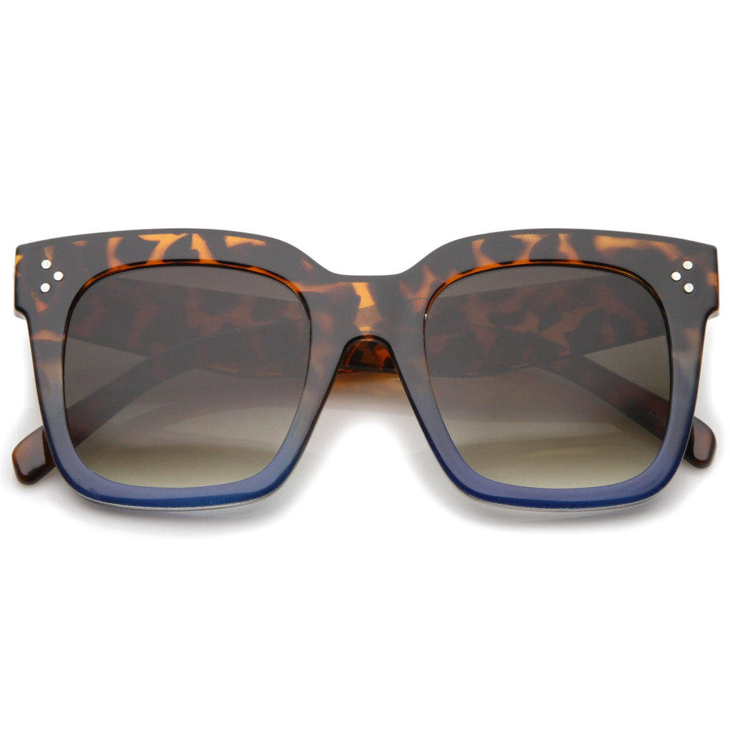 Bold Oversize Flat Mirror Lens Square Frame Horn Rimmed Sunglasses 50mm - A100